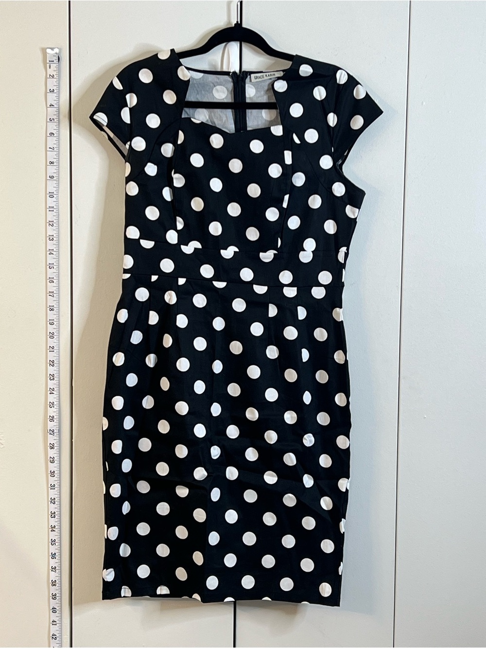 Grace Karin Black White Polka Dot Pencil Dress Retro Pinup L